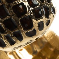 Pre Owned سوار روبرتو كافالي إيناميل بني ذهبي اللون مفتوح 17 سم