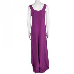 Pre Owned Roberto Cavalli Purple Silk Embellished Sleeveless Jumpsuit M