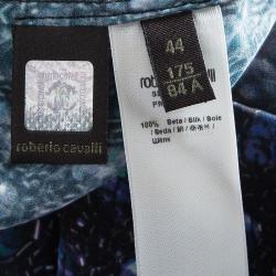 Pre Owned تنورة ماكسي روبرتو كافالي حرير مطبوع متعدد الألوان بكشكشة مزينة M