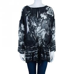 Pre Owned Roberto Cavalli Black Flower Print Top L