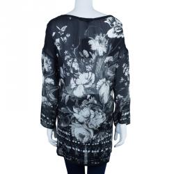 Pre Owned Roberto Cavalli Black Flower Print Top L