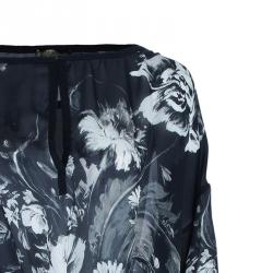 Pre Owned Roberto Cavalli Black Flower Print Top L