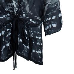 Pre Owned Roberto Cavalli Black Flower Print Top L