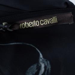 Pre Owned Roberto Cavalli Black Flower Print Top L