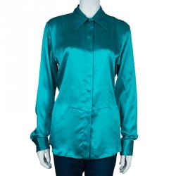 Pre Owned بلوزة روبرتو كافالي ستان تركواز L