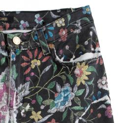 Pre Owned Roberto Cavalli Multicolor Floral Printed Distressed Denim Jeans S