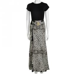 Pre Owned Roberto Cavalli Animal Printed Cotton Belted Maxi Skirt M