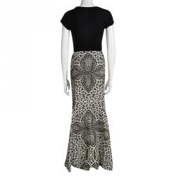 Pre Owned Roberto Cavalli Animal Printed Cotton Belted Maxi Skirt M