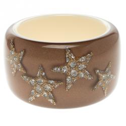 مملوكة مسبقًا Roberto Cavalli Crystal Star Brown Resin Wide Cuff Bangle 20cm