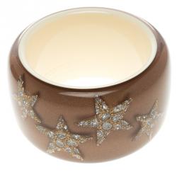 مملوكة مسبقًا Roberto Cavalli Crystal Star Brown Resin Wide Cuff Bangle 20cm