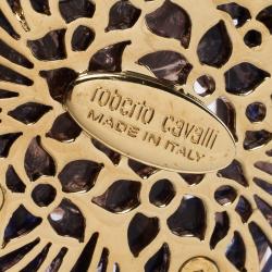 Pre Owned قلادة روبرتو كافالي وردة راتنج وإيناميل وسلسلة ذهبية اللون طويلة