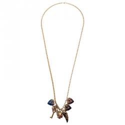 Pre Owned Roberto Cavalli Multi Color Gold Tone Charm Long Necklace