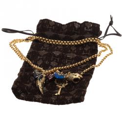 Pre Owned Roberto Cavalli Multi Color Gold Tone Charm Long Necklace