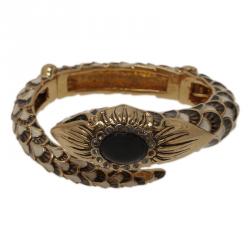 Pre Owned Roberto Cavalli Snake Black Crystal Bangle Bracelet