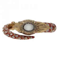 مملوكة مسبقًا Roberto Cavalli Snake Red Crystal Bangle Bracelet
