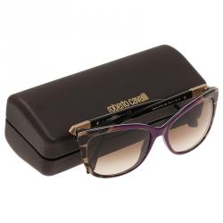 Pre Owned Roberto Cavalli Purple Jabbah Leopard Print Cat Eye Sunglasses