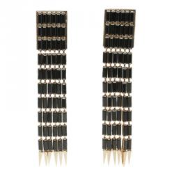 Pre Owned Roberto Cavalli Black Baguette Crystals Drop Earrings