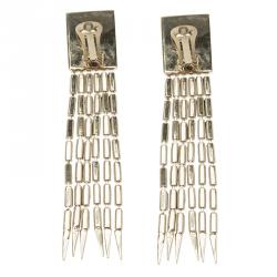 Pre Owned Roberto Cavalli Black Baguette Crystals Drop Earrings
