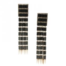 Pre Owned Roberto Cavalli Black Baguette Crystals Drop Earrings