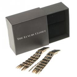 Pre Owned Roberto Cavalli Black Baguette Crystals Drop Earrings