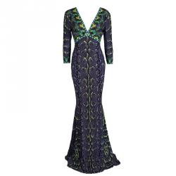 Pre Owned فستان ماكسي روبرتو كافالي نقشة الثعبان متعدد الألوان مطبوع بأكمام طويلة M