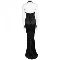 Pre Owned فستان روبرتو كافالي كورسيه منخفض مرتفع حمالات رقبة ظهر مكشوف حرير أسود L