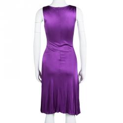 Pre Owned Roberto Cavalli Purple Knit Embellished Waist Detail Draped Sleeveless Dress S