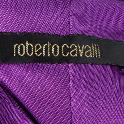 Pre Owned Roberto Cavalli Purple Knit Embellished Waist Detail Draped Sleeveless Dress S