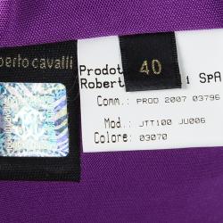 Pre Owned Roberto Cavalli Purple Knit Embellished Waist Detail Draped Sleeveless Dress S