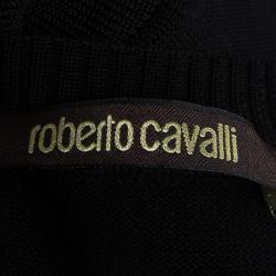Pre Owned Roberto Cavalli Black Silk Knit Contrast Pleated Long Sleeve Detail Top L