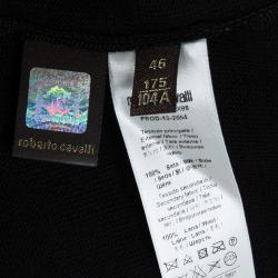 Pre Owned Roberto Cavalli Black Silk Knit Contrast Pleated Long Sleeve Detail Top L