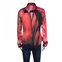 Pre Owned قميص روبرتو كافالي أكمام طويلة تفاصيل بلاكت قصة حرير مطبوع متعدد الألوان S