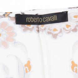 Pre Owned Roberto Cavalli Multicolor Printed Gold Ring Detail Sleeveless Gathered Top S