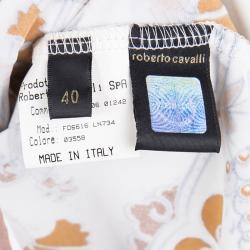 Pre Owned Roberto Cavalli Multicolor Printed Gold Ring Detail Sleeveless Gathered Top S