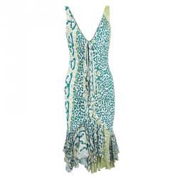 مملوكة مسبقًا فستان روبرتو كافالي مطبوع متعدد الألوان برباط مزين S