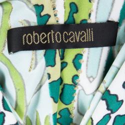 مملوكة مسبقًا فستان روبرتو كافالي مطبوع متعدد الألوان برباط مزين S