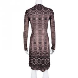 Pre Owned Roberto Cavalli Animal Print Gathered Long Sleeve Dress S