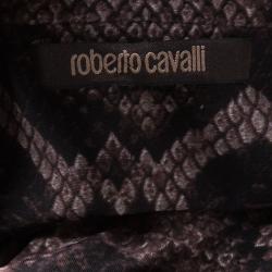 Pre Owned Roberto Cavalli Animal Print Gathered Long Sleeve Dress S