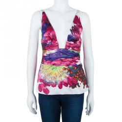 مملوكة مسبقًا Roberto Cavalli Floral Silk Pleated Top M