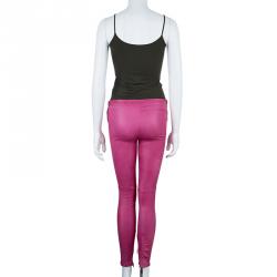 Pre Owned بنطال روبرتو كافالي جلد وردي M