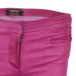 Pre Owned بنطال روبرتو كافالي جلد وردي M