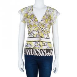 Pre Owned Roberto Cavalli Yellow Multicolor Top M