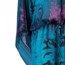 Pre Owned Roberto Cavalli Blue Printed Silk Kaftan L