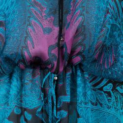 Pre Owned Roberto Cavalli Blue Printed Silk Kaftan L