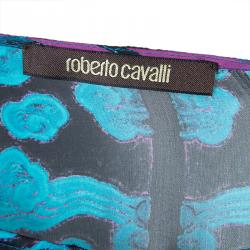 Pre Owned Roberto Cavalli Blue Printed Silk Kaftan L