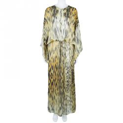 Pre Owned Roberto Cavalli Brown Animal Print Silk Kaftan L