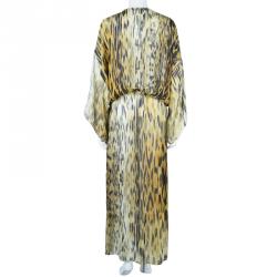 Pre Owned Roberto Cavalli Brown Animal Print Silk Kaftan L