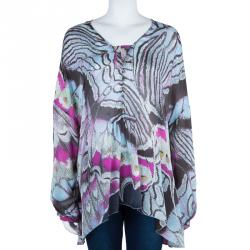 Pre Owned Roberto Cavalli Chiffon Butterfly Printed Top L