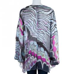 Pre Owned Roberto Cavalli Chiffon Butterfly Printed Top L