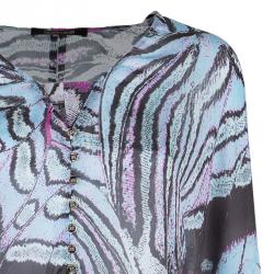 Pre Owned Roberto Cavalli Chiffon Butterfly Printed Top L